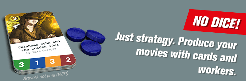 No dice! Just strategy. Produce your movies with cards and workers.